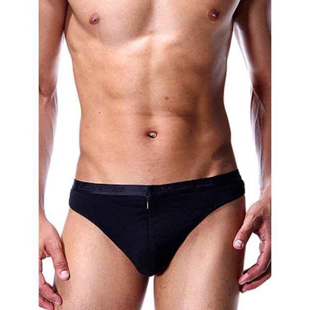 DOREANSE Mens soft Zipper Thong Black