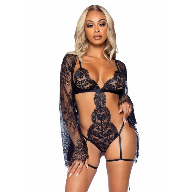 Leg Avenue 86123 Teddy, lace robe &amp  ribbon tie