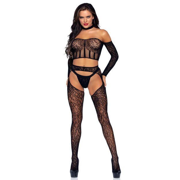 Leg Avenue 89278 Top, suspender hose and g-string