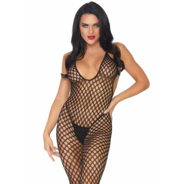 Leg Avenue Low Back Crochet Net Footless Bodystocking