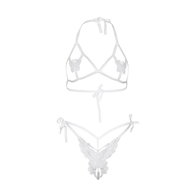 Leg Avenue white Open cup bra and pearl panty Butterfly