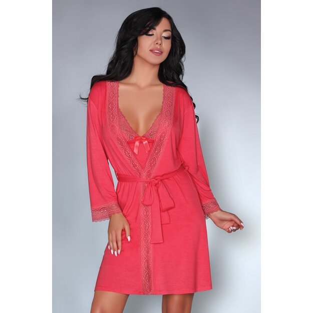 LivCo coral Luisanna Luxury Soft Robe, Chemise and Matching G-String Set