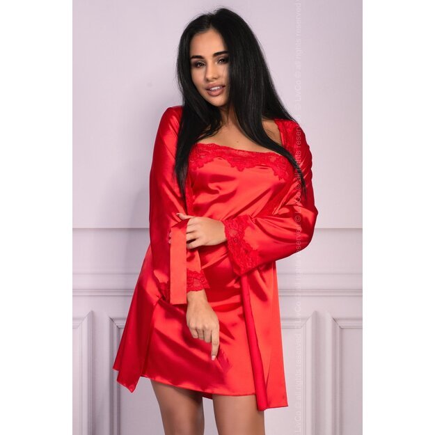 LivCo red Jacqueline Luxury Satin Dressing Gown, Chemise and G-String Set