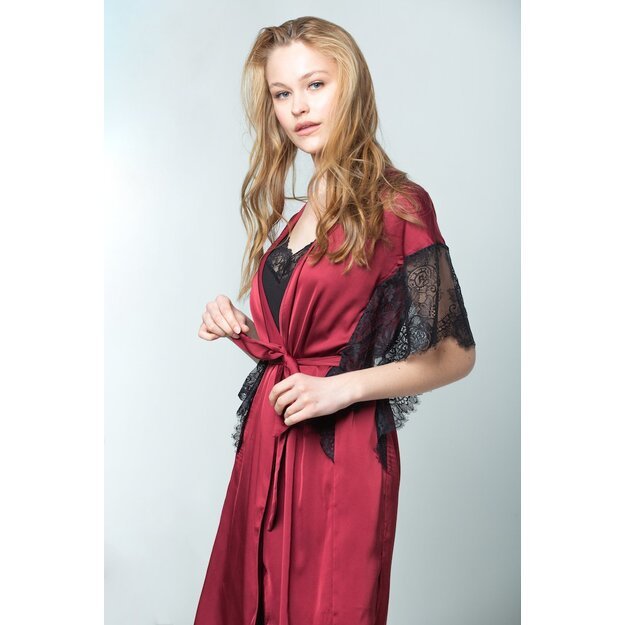 Sha Sha Silk bordo dressing-gown / robe decorated with lace Bergernia