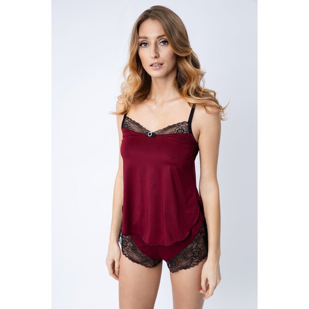 Sha Sha Women bordo pajama 2 pieces set top and shorts with lace Silene