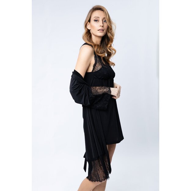ShaSha 2 pieces pajama set black robe and short night dress for Women Daisy