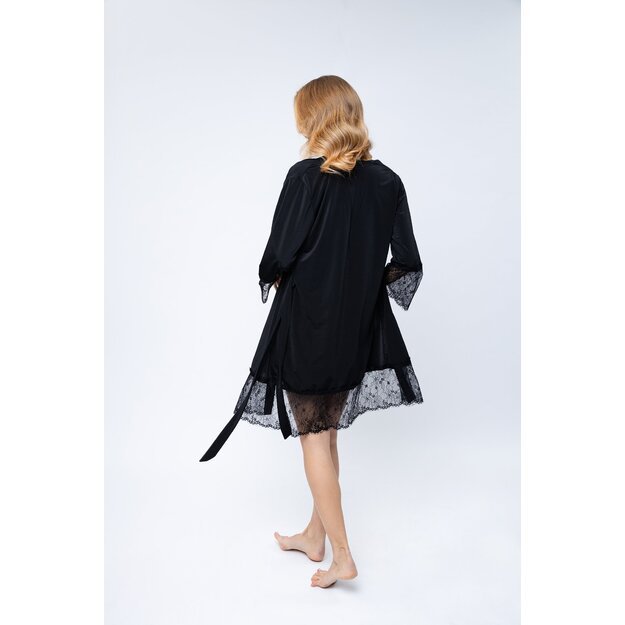 ShaSha 2 pieces pajama set black robe and short night dress for Women Daisy