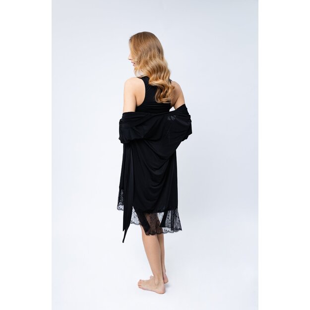 ShaSha 2 pieces pajama set black robe and short night dress for Women Daisy