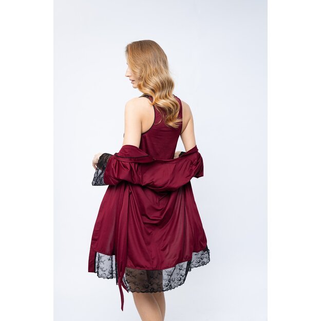 ShaSha 2 pieces pajama set burgundy robe and short night dress for Women Daisy