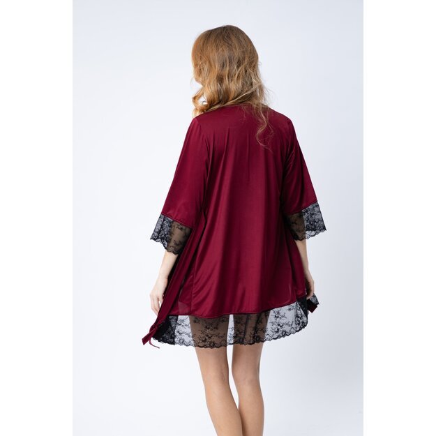 ShaSha 2 pieces pajama set burgundy robe and short night dress for Women Daisy