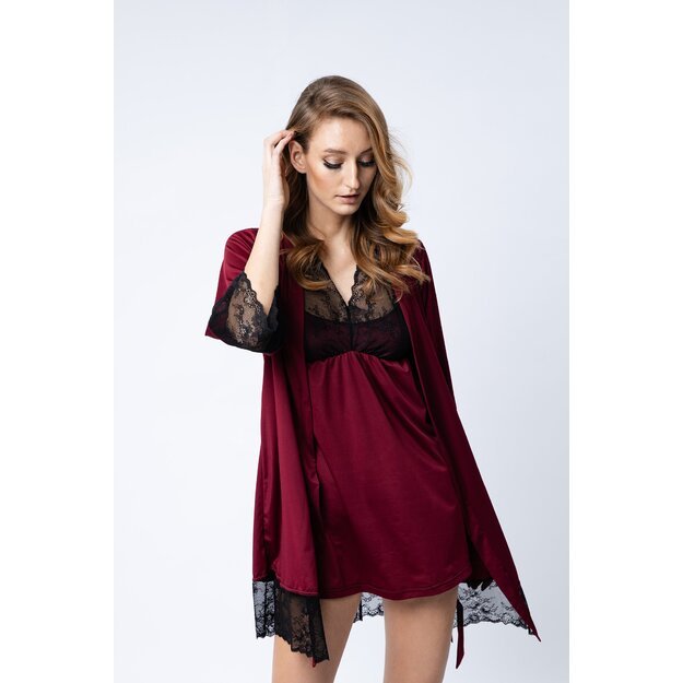 ShaSha 2 pieces pajama set burgundy robe and short night dress for Women Daisy