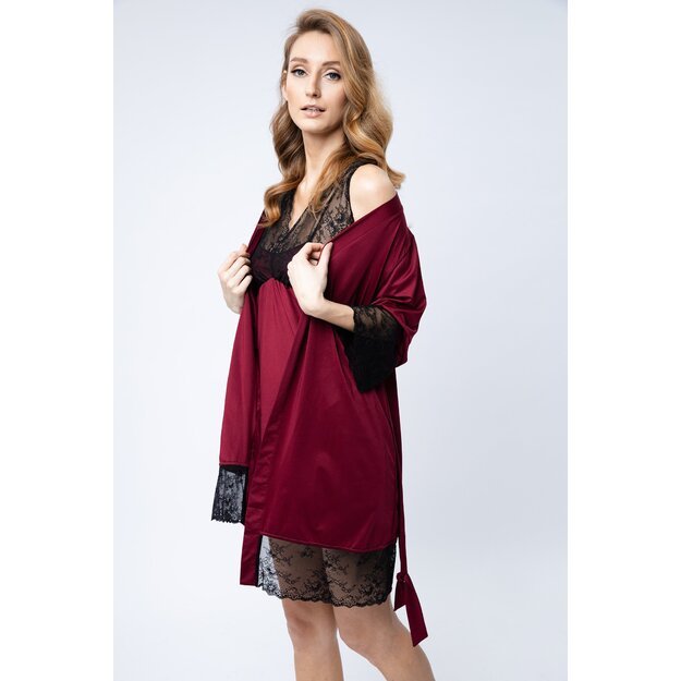 ShaSha 2 pieces pajama set burgundy robe and short night dress for Women Daisy