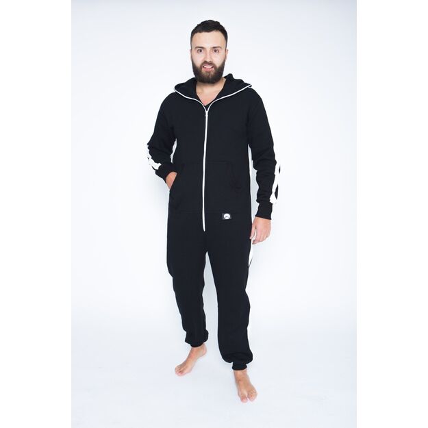 Sofa Killer black onesie with white vertical lines