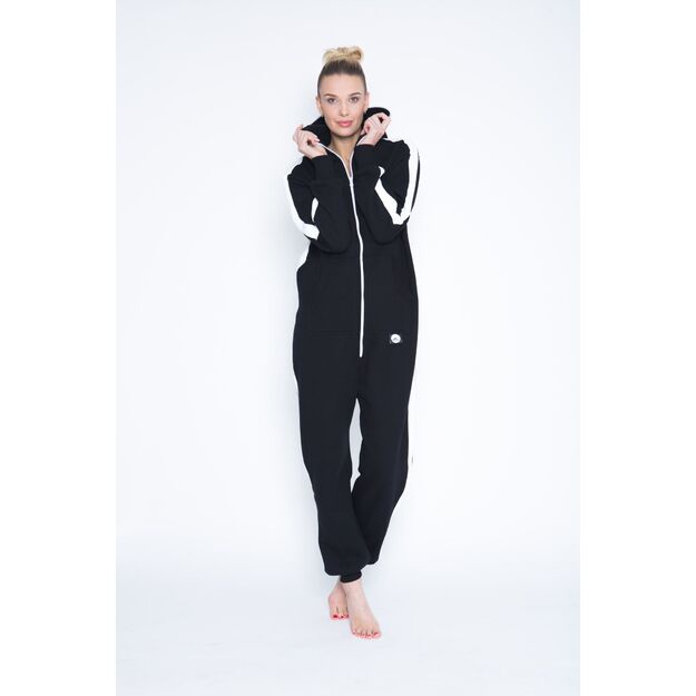 Sofa Killer black onesie with white vertical lines