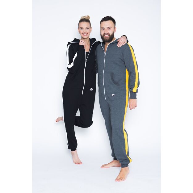 Sofa Killer black onesie with white vertical lines