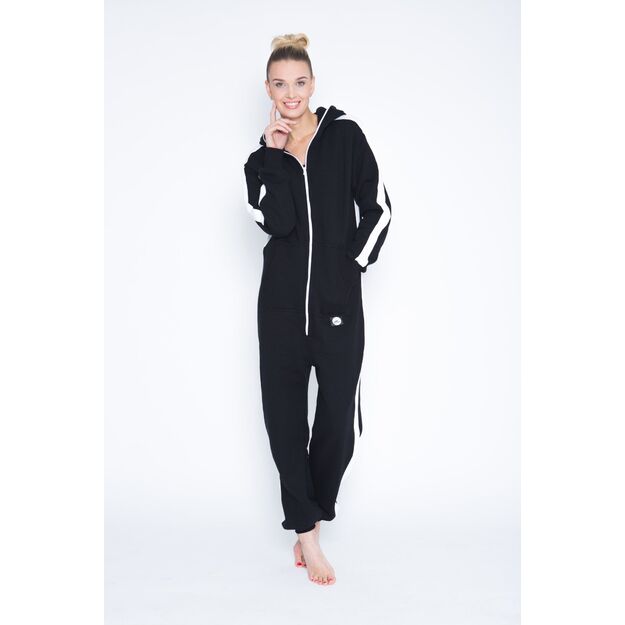 Sofa Killer black onesie with white vertical lines