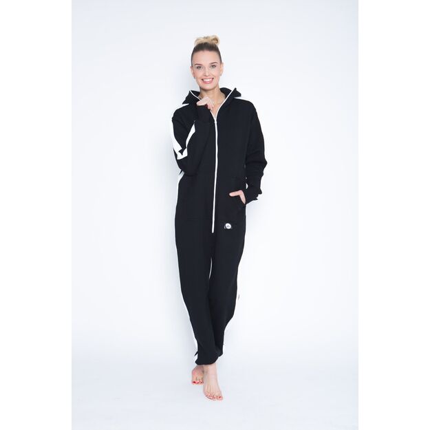 Sofa Killer black onesie with white vertical lines