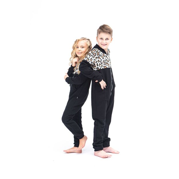 Sofa Killer black unisex kids onesie with leopard pattern LEO