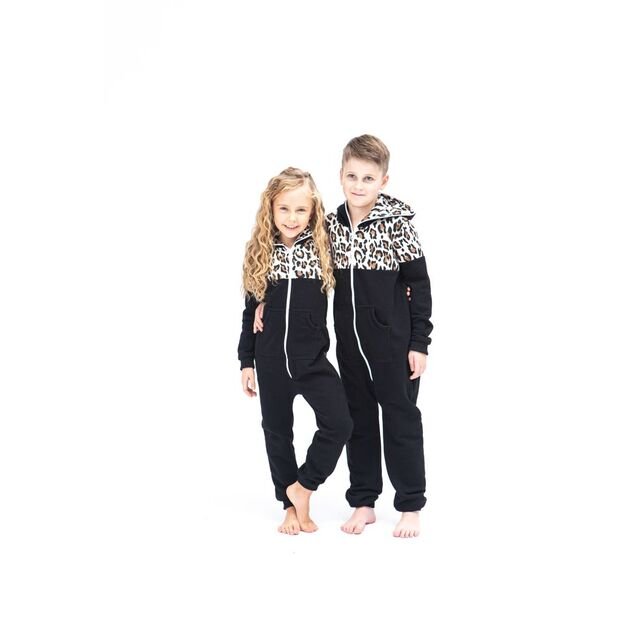 Sofa Killer black unisex kids onesie with leopard pattern LEO