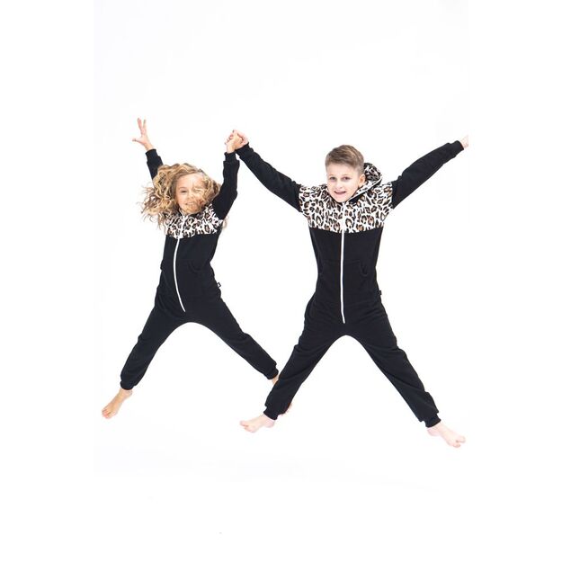 Sofa Killer black unisex kids onesie with leopard pattern LEO