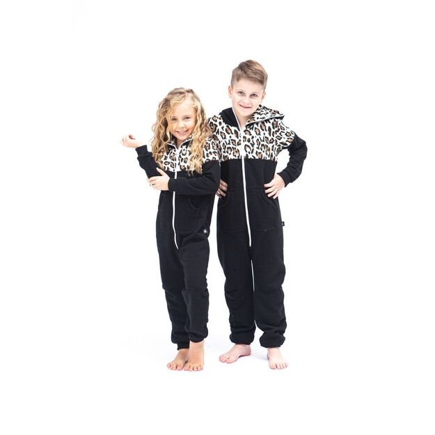 Sofa Killer black unisex kids onesie with leopard pattern LEO