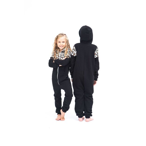 Sofa Killer black unisex kids onesie with leopard pattern LEO