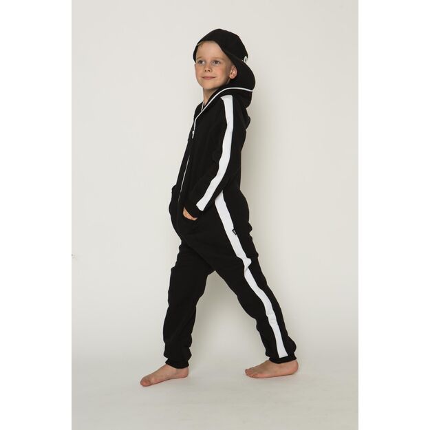 Sofa Killer black unisex kids onesie with white vertical lines