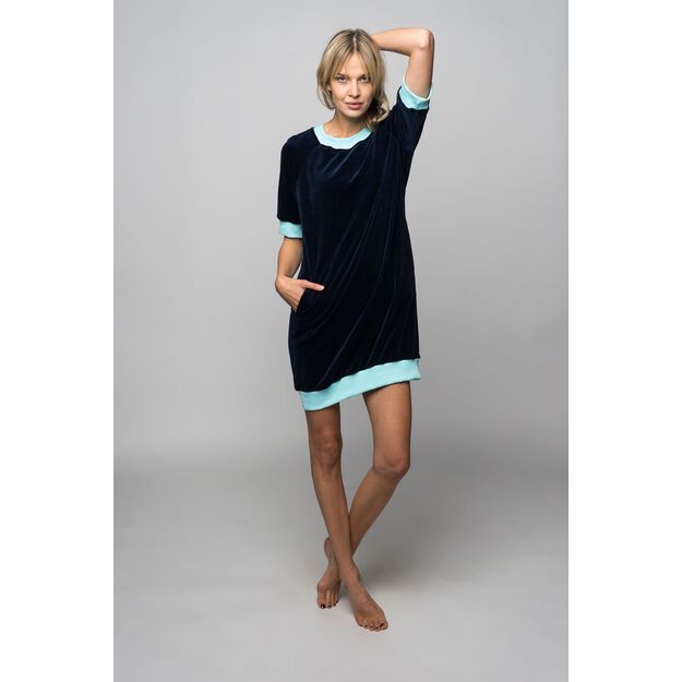 Sofa Killer dark blue velours dress with turquoise cuff