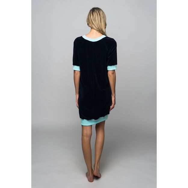 Sofa Killer dark blue velours dress with turquoise cuff