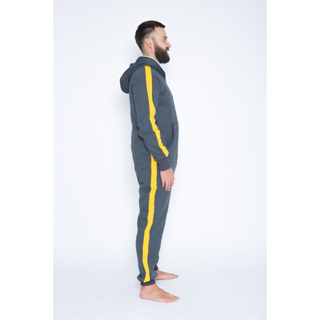 Sofa Killer dark grey onesie with yellow vertical lines