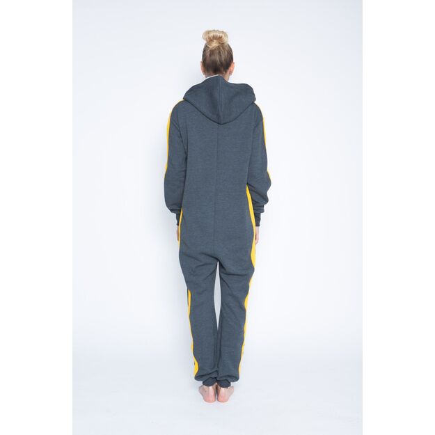 Sofa Killer dark grey onesie with yellow vertical lines