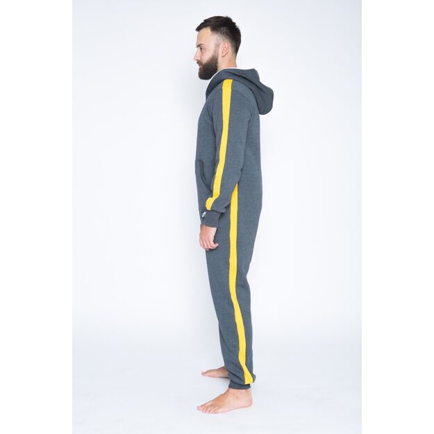 Sofa Killer dark grey onesie with yellow vertical lines