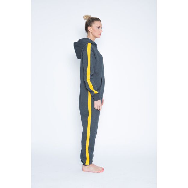 Sofa Killer dark grey onesie with yellow vertical lines