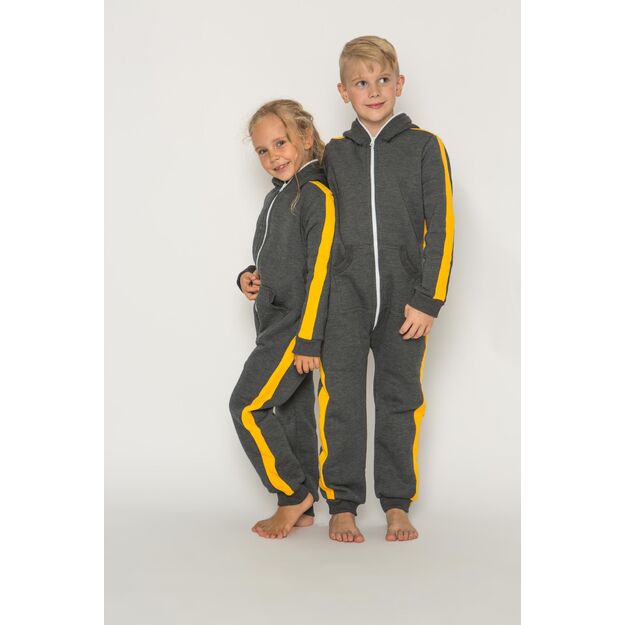 Sofa Killer dark grey unisex kids onesie with yellow vertical lines