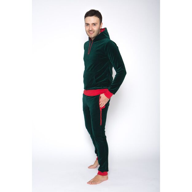 Sofa Killer emerald green men velours lounge wear with red cuff