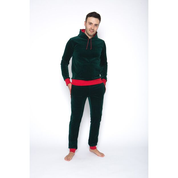 Sofa Killer emerald green men velours lounge wear with red cuff