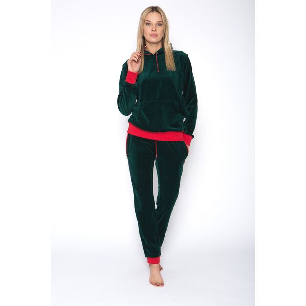 Sofa Killer emerald green women velours lounge wear with red cuff