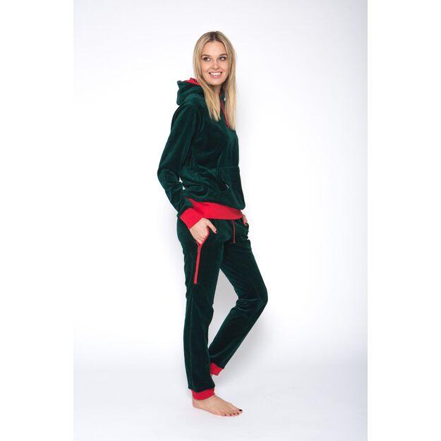 Sofa Killer emerald green women velours lounge wear with red cuff