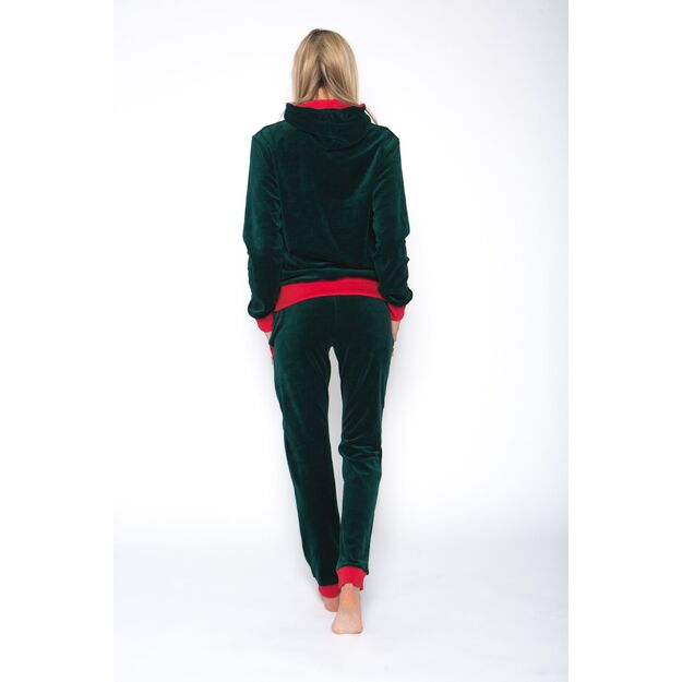 Sofa Killer emerald green women velours lounge wear with red cuff