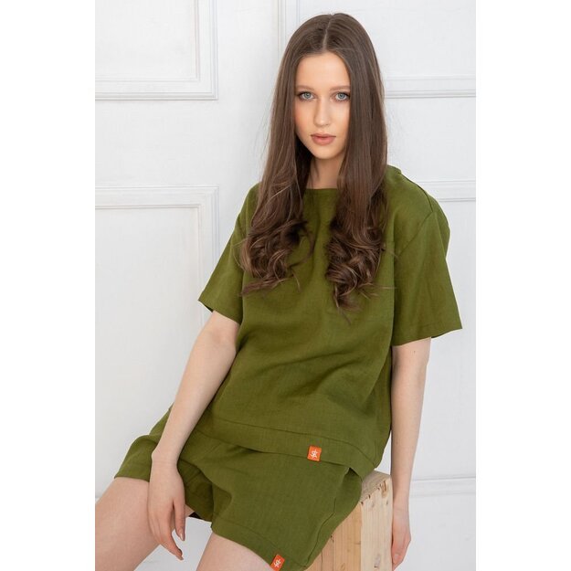 Sofa Killer moss green linen women lounge wear set