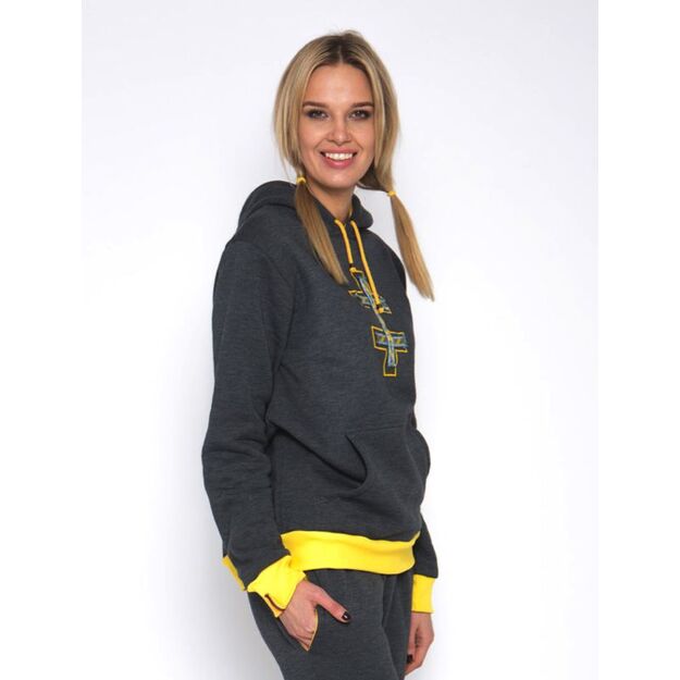 Sofa Killer warm dark grey women hoodie with yellow cuff LTU