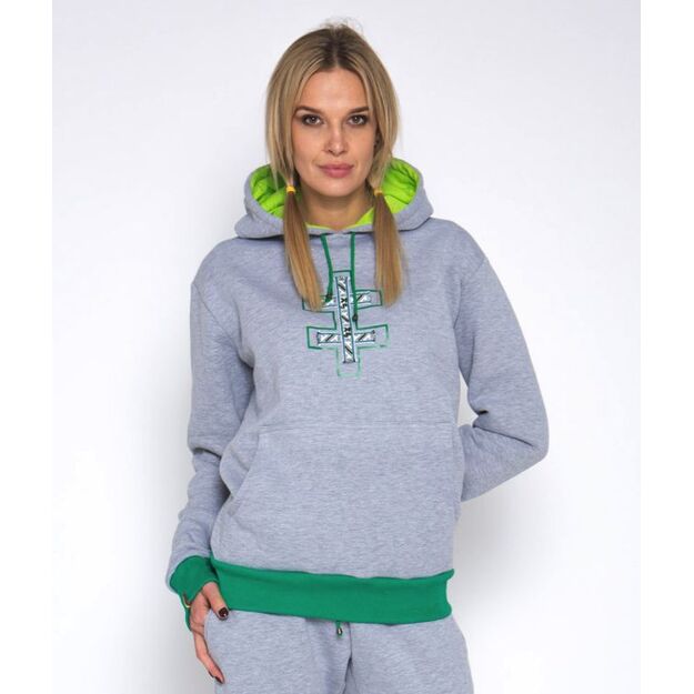 Sofa Killer warm light grey women hoodie with green cuff LTU