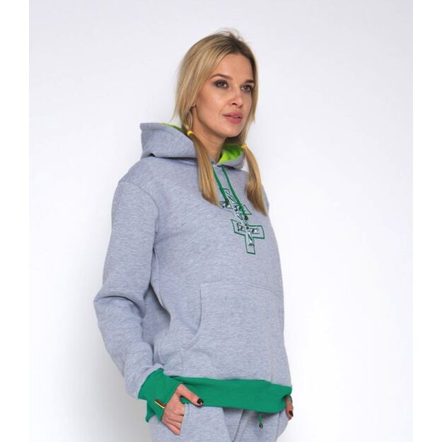 Sofa Killer warm light grey women hoodie with green cuff LTU