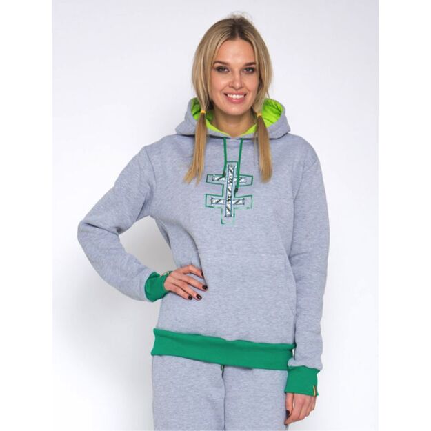 Sofa Killer warm light grey women hoodie with green cuff LTU