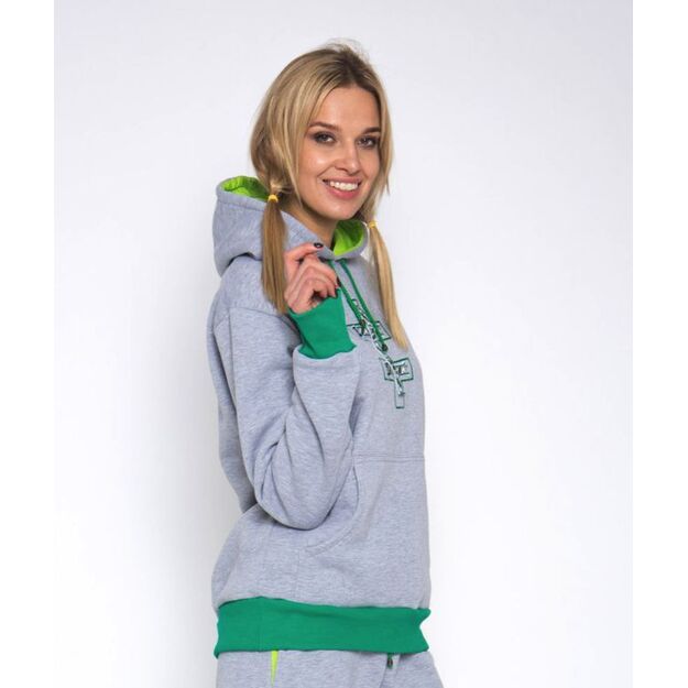 Sofa Killer warm light grey women hoodie with green cuff LTU